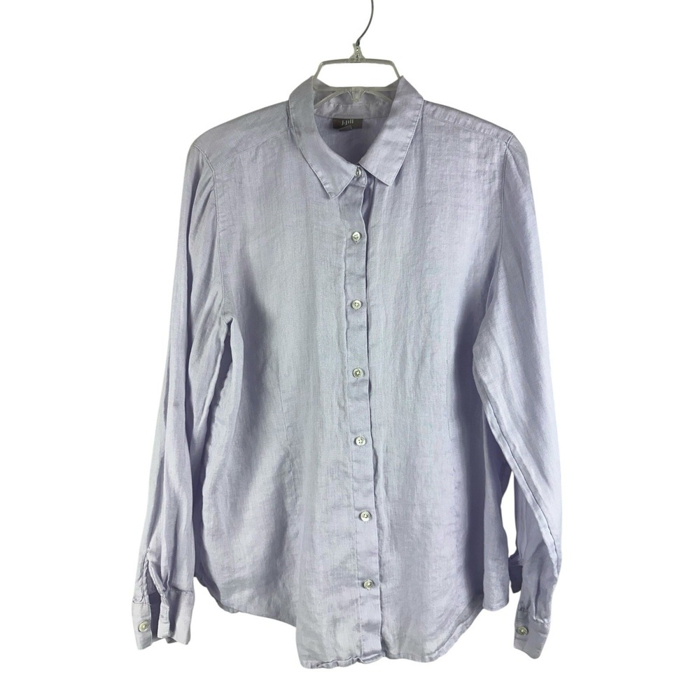 J.Jill Love Linen Blouse Shirt Womens Large L Purple Long Sleeve Resort Preppy